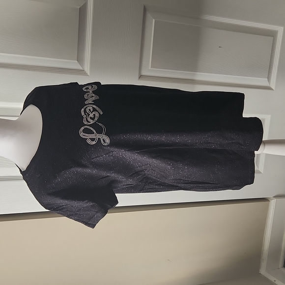 J AMERICA BLACK T SHIRT WITH SILVER STRANDS AND GLITTER GRAPHIC - Picture 4 of 6